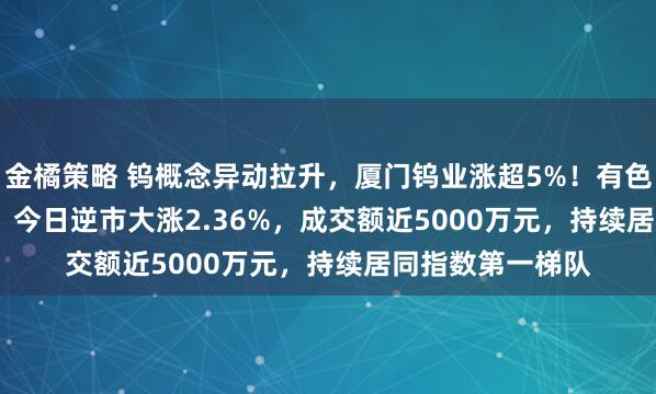 金橘策略 钨概念异动拉升，厦门钨业涨超5%！有色ETF（512940）今日逆市大涨2.36%，成交额近5000万元，持续居同指数第一梯队